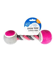 Игрушка для собак веревочная Гантель с мячиками серо розовая 18см Бельгия Duvo+