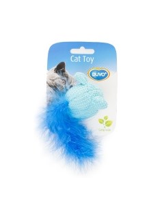 Игрушка для кошек мягкая Мышка с хвостом из перьев голубая 10х6х4см Бельгия Duvo+