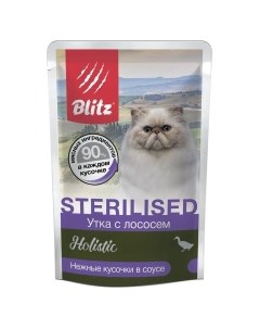 Holistic Sterilised Корм влаж утка с лососем кус в соусе д стерилизованных кошек пауч 85г Blitz