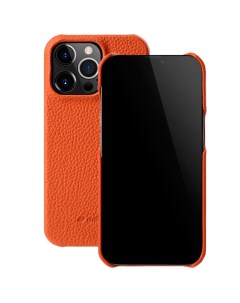 Кожаный чехол накладка Snap Cover для iPhone 15 Pro оранжевый Melkco