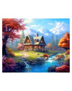 Алмазная мозаика Дом у ручья 40х50 см Рыжий кот
