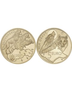Монета 5 евро в капсуле Волк Словакия 2021 UNC Mon loisir