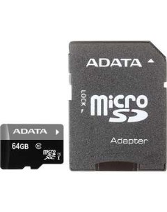 Карта памяти microSDXC 64GB Premier Class 10 UHS I U1 SD адаптер AUSDX64GUICL10 RA1 Adata