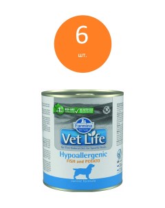Vet Life Dog Hypoallergenic консервы для собак при пищевой аллергии и или непереносимости Рыба и кар Farmina vet life