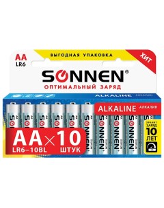 Батарейки Alkaline АА LR6 15А пальчиковые 10 0 Sonnen