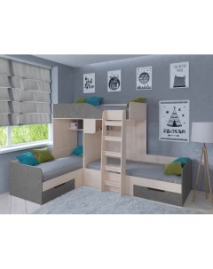 Подростковая кровать двухъярусная Трио дуб молочный Рв-мебель