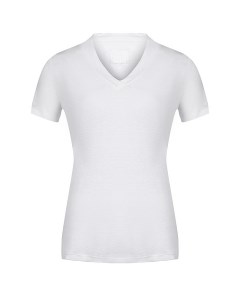 Льняная футболка с v образным вырезом белая 120% lino