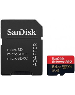 Карта памяти Micro SecureDigital 64Gb Extreme Pro microSDHC class 10 UHS 1 U3 V30 A2 SDSQXCU 064 GN6 Sandisk