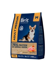 Premium Dog Adult Medium Корм сух курица д собак средних пород 15кг Brit*