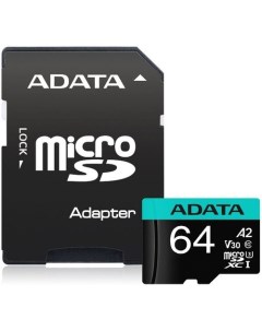 Карта памяти microSDXC UHS I U3 Premier Pro 64 ГБ 100 МБ с Class 10 AUSDX64GUI3V30SA2 RA1 1 шт перех Adata