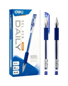 Ручка гелев Daily E6600SBlue корп прозрачный d 0 5мм чернила син резин манжета 12 шт кор Deli