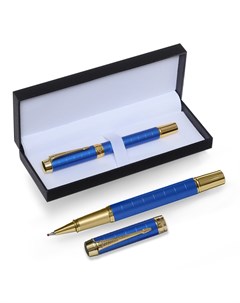 Ручка подарочная роллер в кожзам футляре корпус синий золото Calligrata