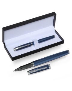 Ручка подарочная роллер в кожзам футляре корпус синий серебро Calligrata