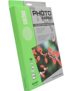 Фотобумага A4 200 г м глянцевая 100 листов односторонняя Standard CS GA4200100 для струйной печати Cactus