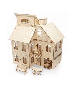 Деревянный конструктор 3D Кукольный дом с лифтом 1 0 Ewa (eco wood art)