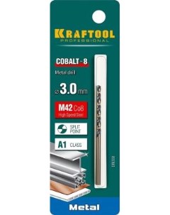 Cobalt 3 0 х 61 мм сталь М42 HSS Co 8 сверло по металлу 29656 3 Kraftool