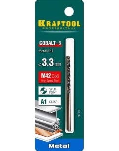 Cobalt 3 3 х 65 мм сталь М42 HSS Co 8 сверло по металлу 29656 3 3 Kraftool