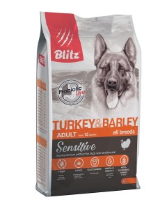 Sensitive Adult сухой корм для взрослых собак всех пород Индейка и ячмень 2 кг Blitz