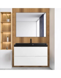 Мебель для ванной Vittoria 100 подвесная bianco lucido черная матовая раковина Belbagno