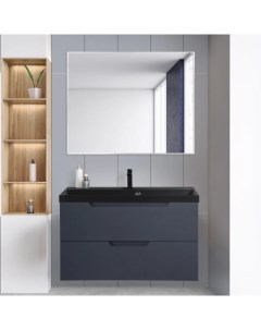 Мебель для ванной Vittoria 90 подвесная grigio opaco черная матовая раковина Belbagno