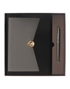 Органайзер на кольцах а5 80 листов кожзам c клапаном линия с ручкой в подарочной коробке черно серый Calligrata