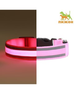 Ошейник с подсветкой двойная полоса размер s ош 35 43 х 2 5 см 3 режима свечения розовый Пижон