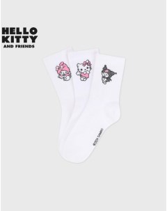 Белые носки с принтом Hello Kitty Kuromi 3 пары Gloria jeans