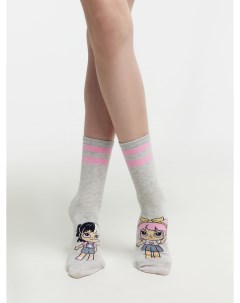 Носки детские светло серые с рисунком в виде кукол Mark formelle