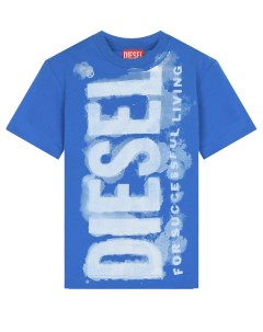 Синяя футболка с крупным лого Diesel