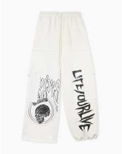 Белые спортивные брюки трансформеры Parachute с принтом Gloria jeans