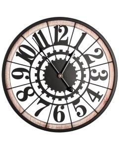 Часы настенные Шестеренки круг МДФ цвет черно бежевые бесшумные o40 см Без бренда