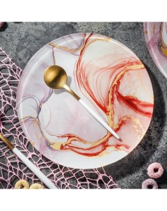 Тарелка десертная стекло 18 см круглая Флюид розовая Daniks