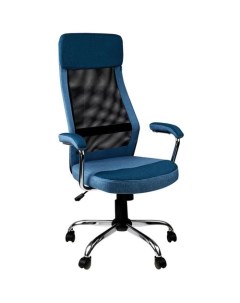 Кресло руководителя Stylish на колесиках сетка ткань черный синий голубой Helmi