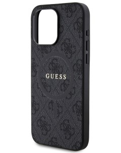 Чехол для iPhone 15 Pro из экокожи с MagSafe Metal logo Hard Black Guess