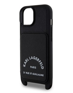 Чехол для iPhone 15 с карманом для карт и ремнем RSG Hard Black Karl lagerfeld