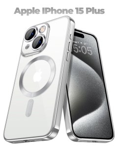 Силиконовый чехол для Apple iPhone 15 Plus с MagSafe серебристый Darivadi