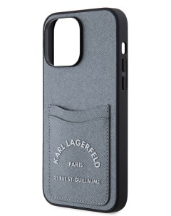 Чехол для iPhone 14 Pro Max из экокожи с карманом для карт Hard Grey Karl lagerfeld