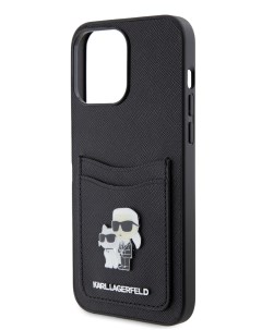 Чехол для iPhone 14 Pro Max из экокожи с карманом для карт metal Hard Black Karl lagerfeld