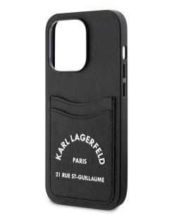 Чехол для iPhone 14 Pro с карманом для карт 3D rubber logo Hard Black Karl lagerfeld
