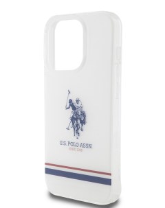 Чехол U S Polo для iPhone 15 Pro Double Horse logo Tricolor stripes Hard Transparent U.s. polo assn.