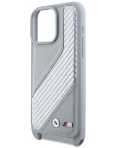 Чехол для iPhone 15 Pro из экокожи с ремешком Hard Grey Bmw