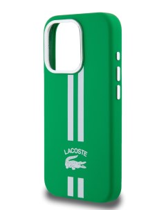 Чехол для iPhone 15 Pro с эффектом Soft touch Stripes Hard Green Lacoste
