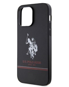 Чехол U S Polo для iPhone 14 Pro Max из экокожи Double horse logo Hard Black U.s. polo assn.