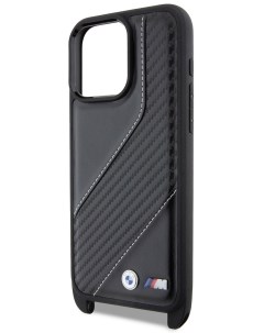 Чехол для iPhone 15 Pro Max из экокожи с ремешком Hard Black Bmw
