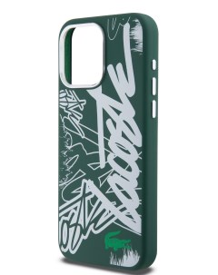 Чехол для iPhone 15 Pro Max с эффектом Soft touch Graffiti Hard Green White Lacoste