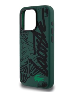 Чехол для iPhone 15 Pro с эффектом Soft touch Graffiti Hard Green Black Lacoste