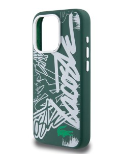 Чехол для iPhone 15 Pro с эффектом Soft touch Graffiti Hard Green White Lacoste