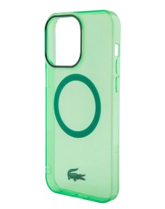 Чехол для iPhone 15 Pro Croc logo с Magsafe зеленый прозрачный Lacoste