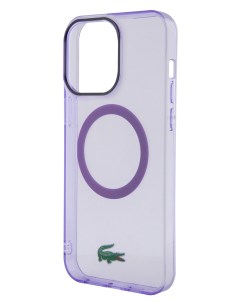 Чехол для iPhone 15 Pro Croc logo с Magsafe сиреневый прозрачный Lacoste