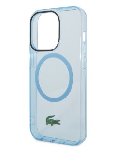 Чехол для iPhone 15 Pro Croc logo с Magsafe голубой прозрачный Lacoste